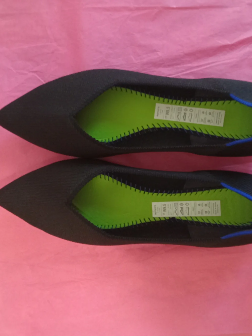 Rothy's Women's Black Pointed Flat with Blue Trim - Picture 8 of 16
